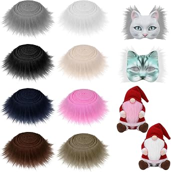 8 Pcs Faux Fur Strips for Crafting - 2" x 59" Faux Fur Craft Fabric Rolls, Fluffy Dense Furs for Therian Mask, Cosplay, DIY Projects, No Mask Multi-Color Assortment