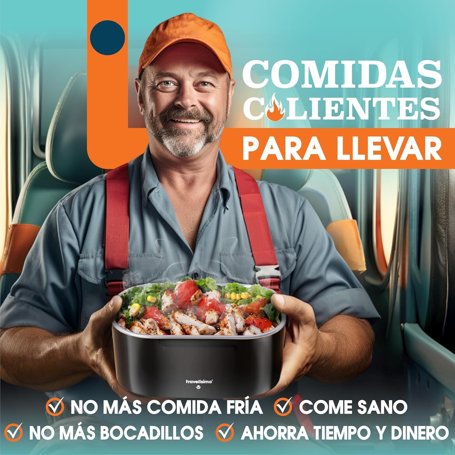 TRAVELISIMO Fiambrera Electrica 100W Taper Electrico para Comida 1,5L Fiambrera Termica 3 en 1 12V/24V/220V - Fiambreras Comida Trabajo Para Coche y Camión, Marmita Electrica en Acero Inoxidable