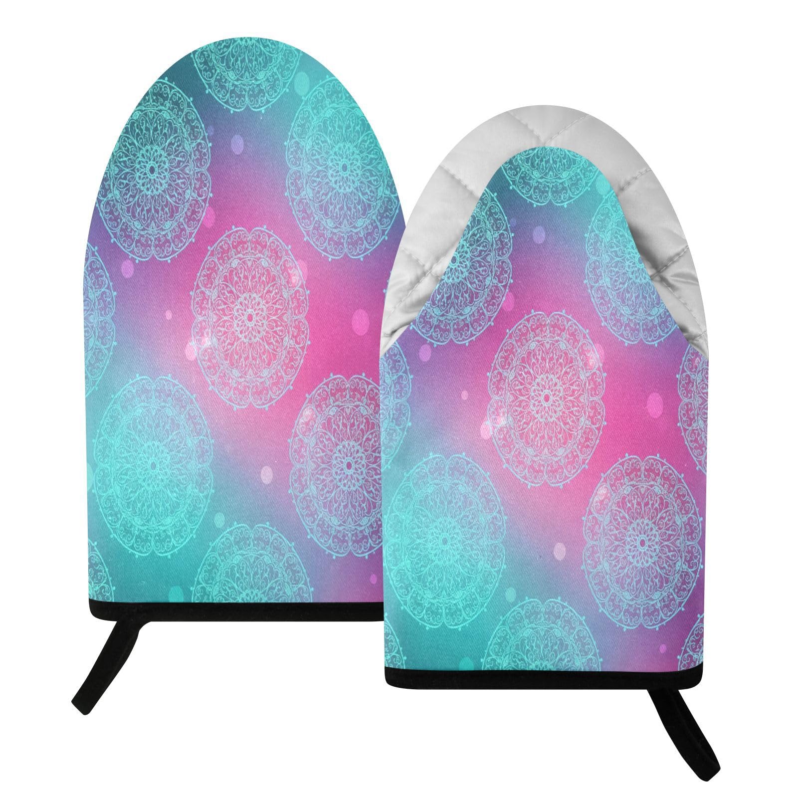 BURSTDDY Mandala Oven Mitt,Heat Resistant Kitchen Mitts for Cooking