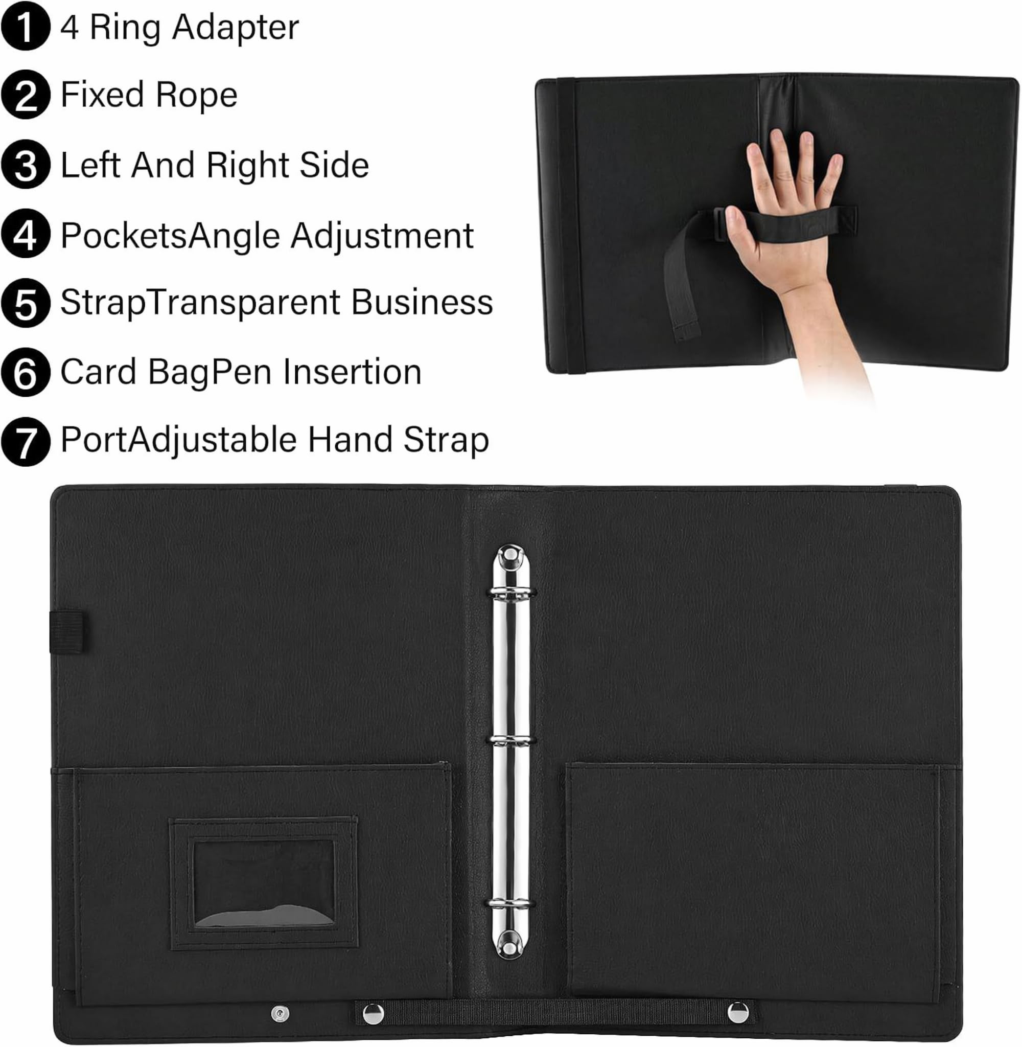 Pochette à partitions A4 avec dragonne et pochette transparente pour 30 feuilles, similicuir noir, classeur partition musique, dossier de musique pour piano, porte partition chorale
