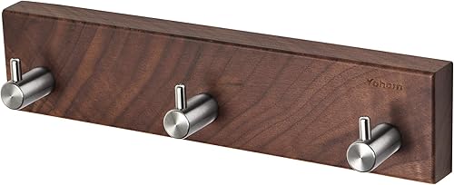 YOHOM Soporte para llaves de pared adhesivo para colgar abrigos con ganchos, estante de madera para sombreros, organizador de toallero para bata,