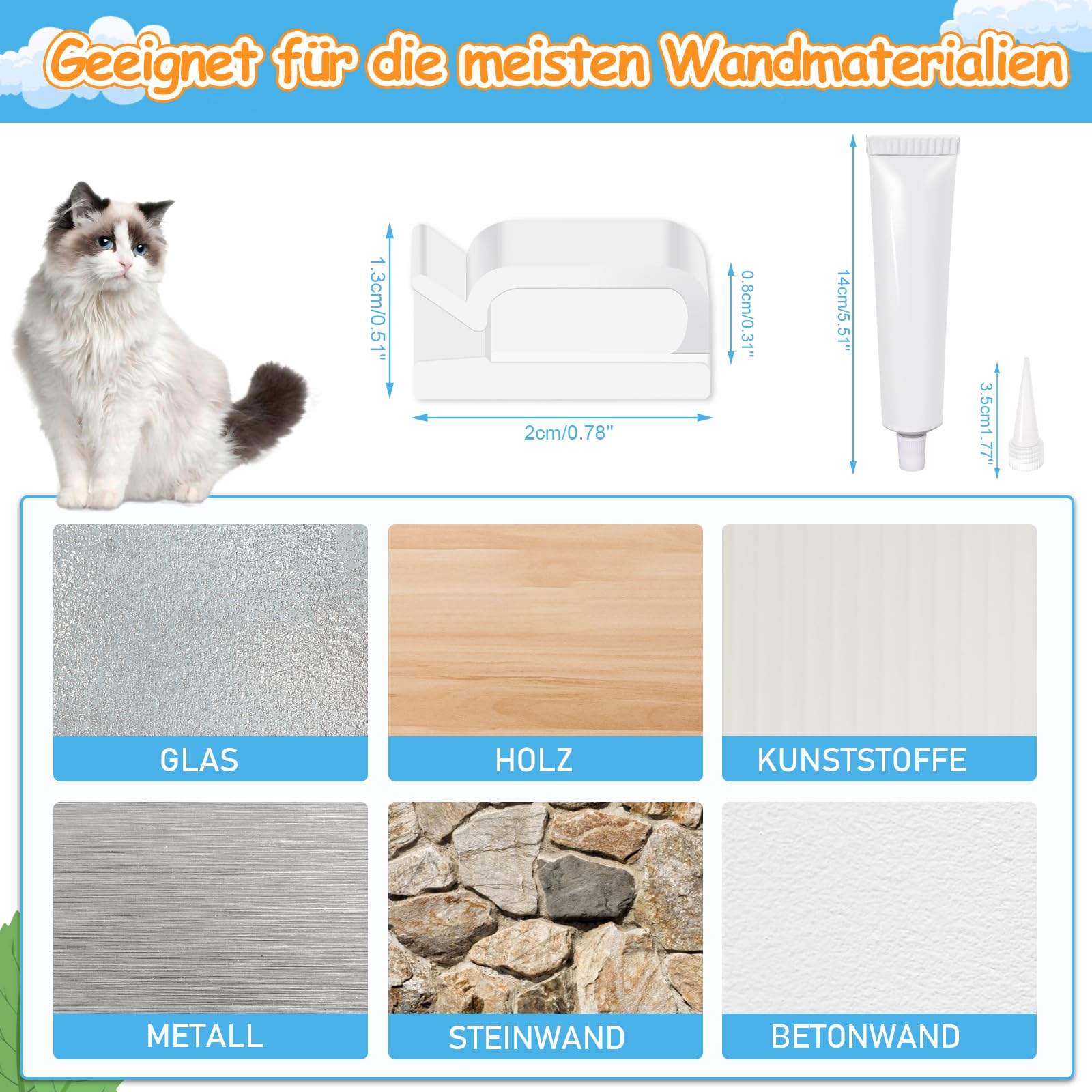 Enhon 50 stuks zelfklevende haken voor muggennet voor katten voor balkon met 2 stuks 40 ml extra sterke montagelijm van transparant pvc, uv-bestendig