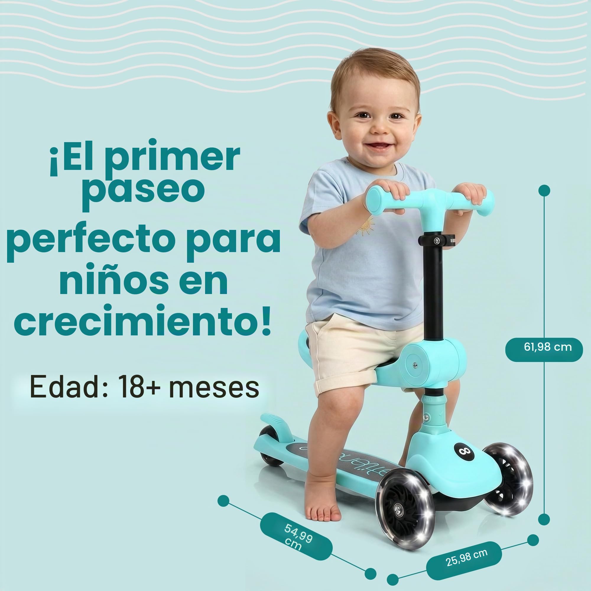 Serenelife Patinete 3 Ruedas para niños, Plegable, Luces LED en Las Ruedas, Manillar Ajustable, Freno Trasero de pie, Soporta hasta 49.9kgs