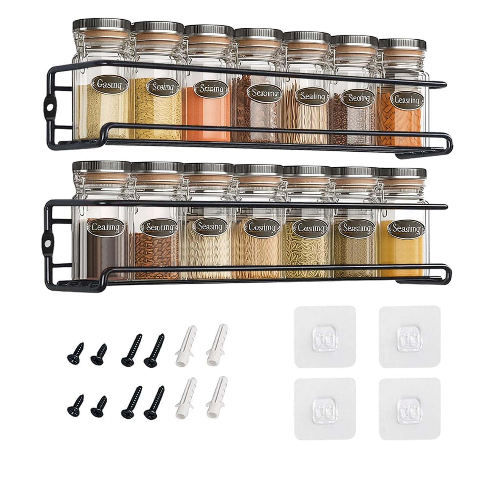 Eidoct Spice Racks Organiser - Hanging Stainless Steel Wall Mounted, spice rack for inside cupboard for Inside Cupboard Adhesive, for Spices and Condiments, Jars