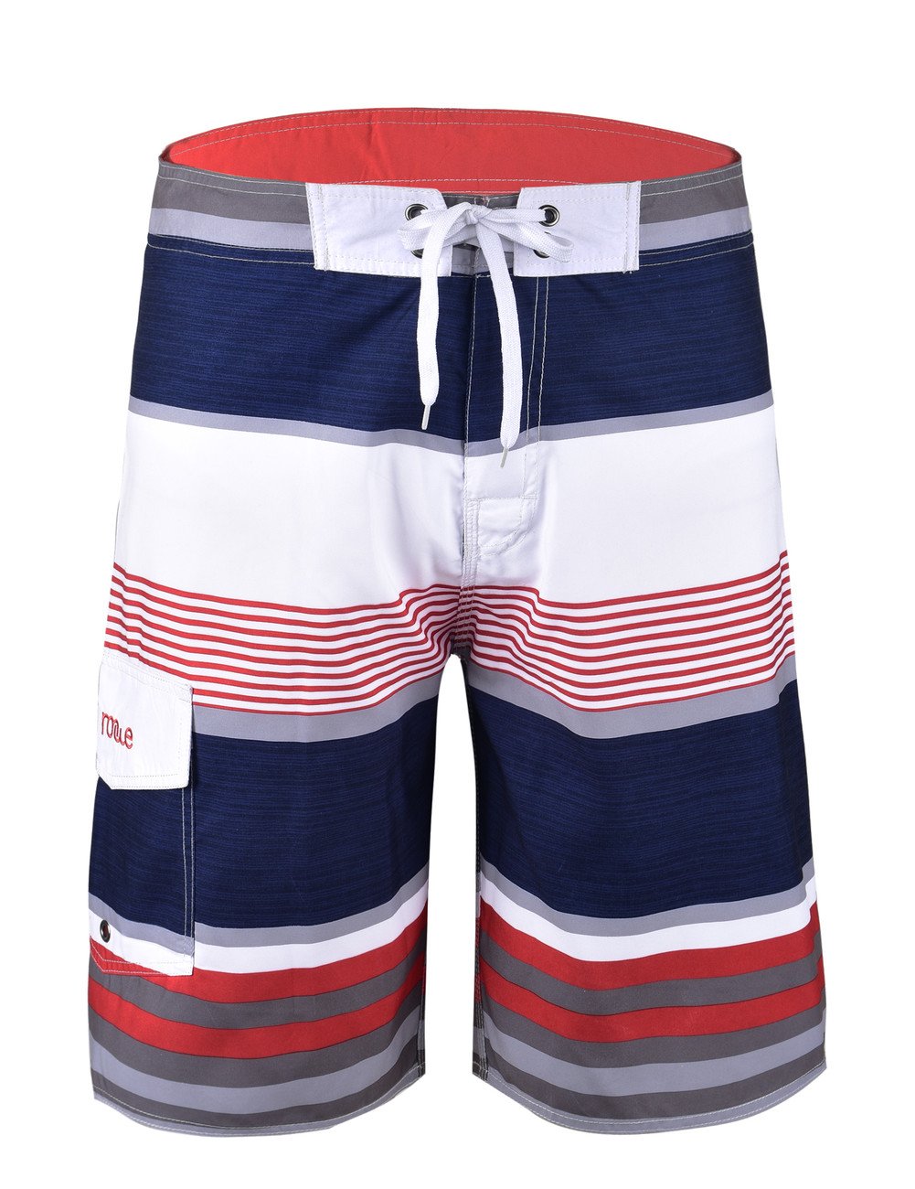 Men ' s Tropical Stripe Beach Shorts Swim Trunks with Mesh Lining Red Striped with White 38-image-2