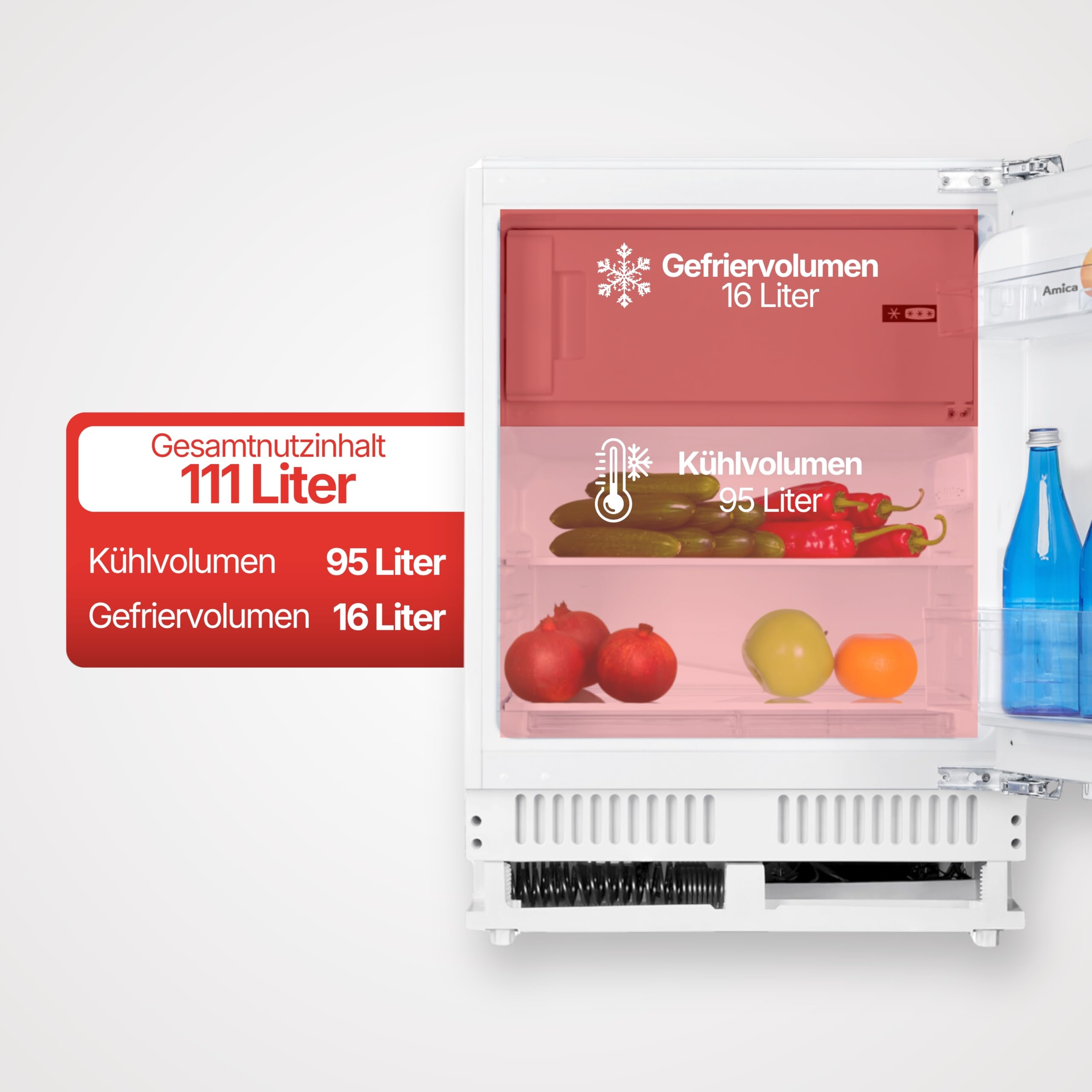 Amica Unterbau Kühlschrank mit Gefrierfach für 82 cm Nische Festtür-Technik elektronische Steuerung Inverter Kompressor Tür-Offen-Alarm