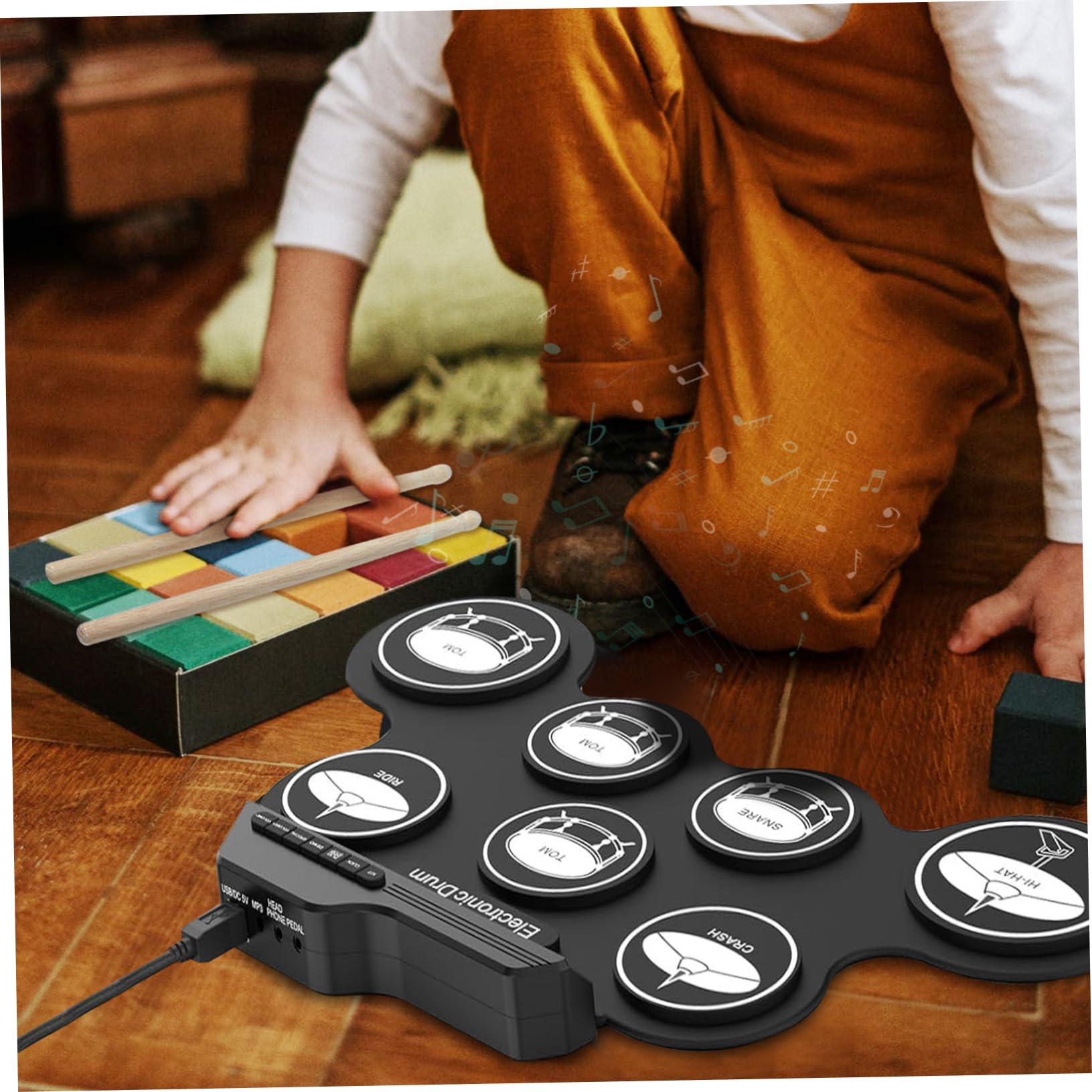 SUPVOX Batería Electrónica Portátil Para Adultos Kit De Pad De Práctica De Batería Digital Silenciosa Enrollable Para Principiantes