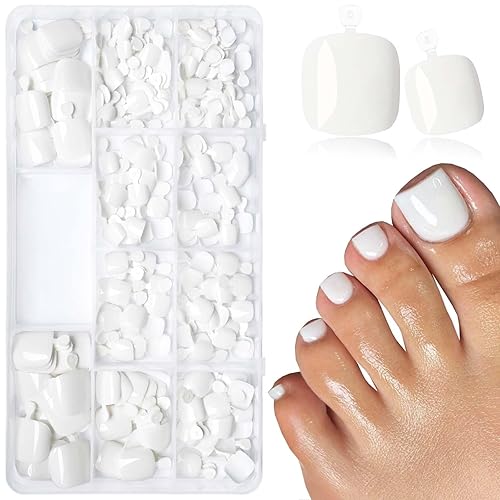 LoveOurHome 240pc White Press on Toenails Women Fake Toe Nails