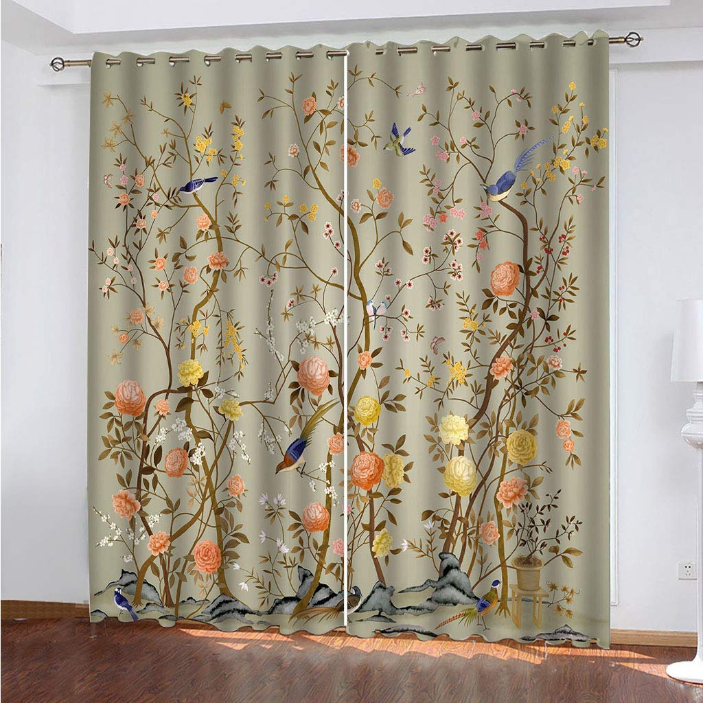 Rideaux occultants à oeillets fleurs élégantes 132x160 cm