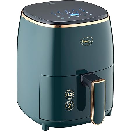 Pigeon Healthifry Digital Air Fryer, 360° High Speed Air Circulation Technology 1200 W with Non-Stick 4.2 L Basket - Green