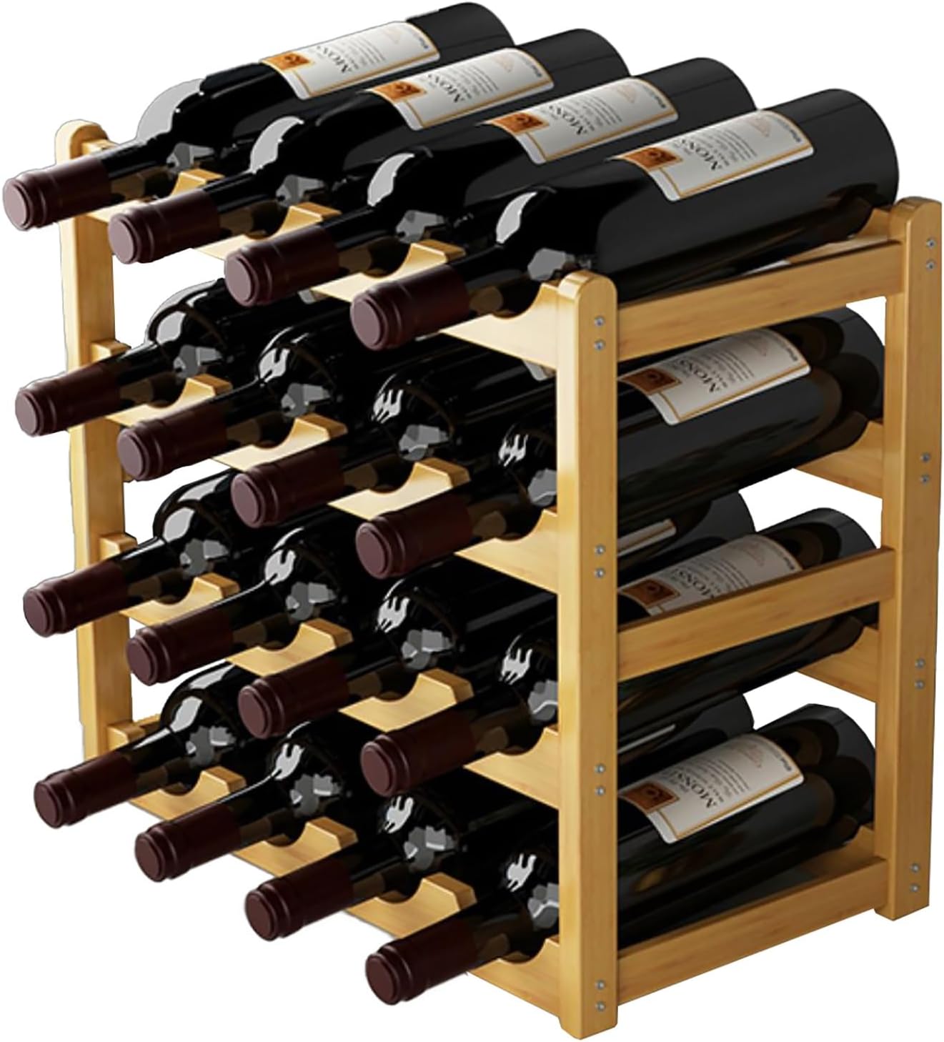 NALoRa Bamboo Wine Rack Countertop Holder, Wine Rack Freestanding Floor16 Bottles 4-Tier, Bamboo Wine Holder Wine Storage, for Cabinet, Pantry, Wine Bottle (Color : B, Size : 16 Bottles)