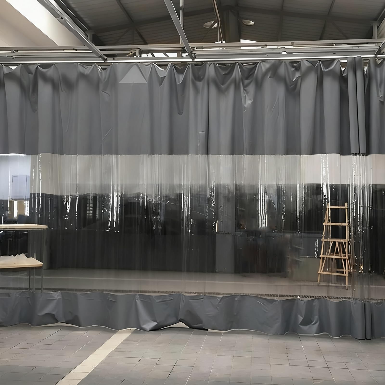 GJMSSMY Heavy Duty Waterproof Tarp Divider for Garage Workshop Car Wash Warehouse & Clean Room - Gray Partition Wall (2.4x2.6M / 7.9x8.5Ft)