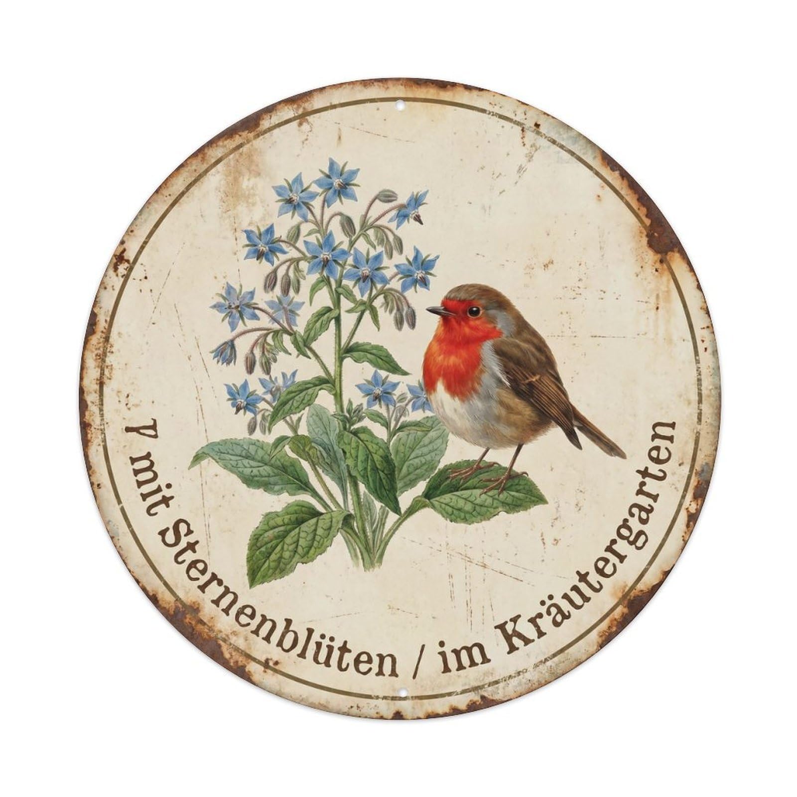 Robin Bird Garden Quote Borage CircleMetal Tin Sign