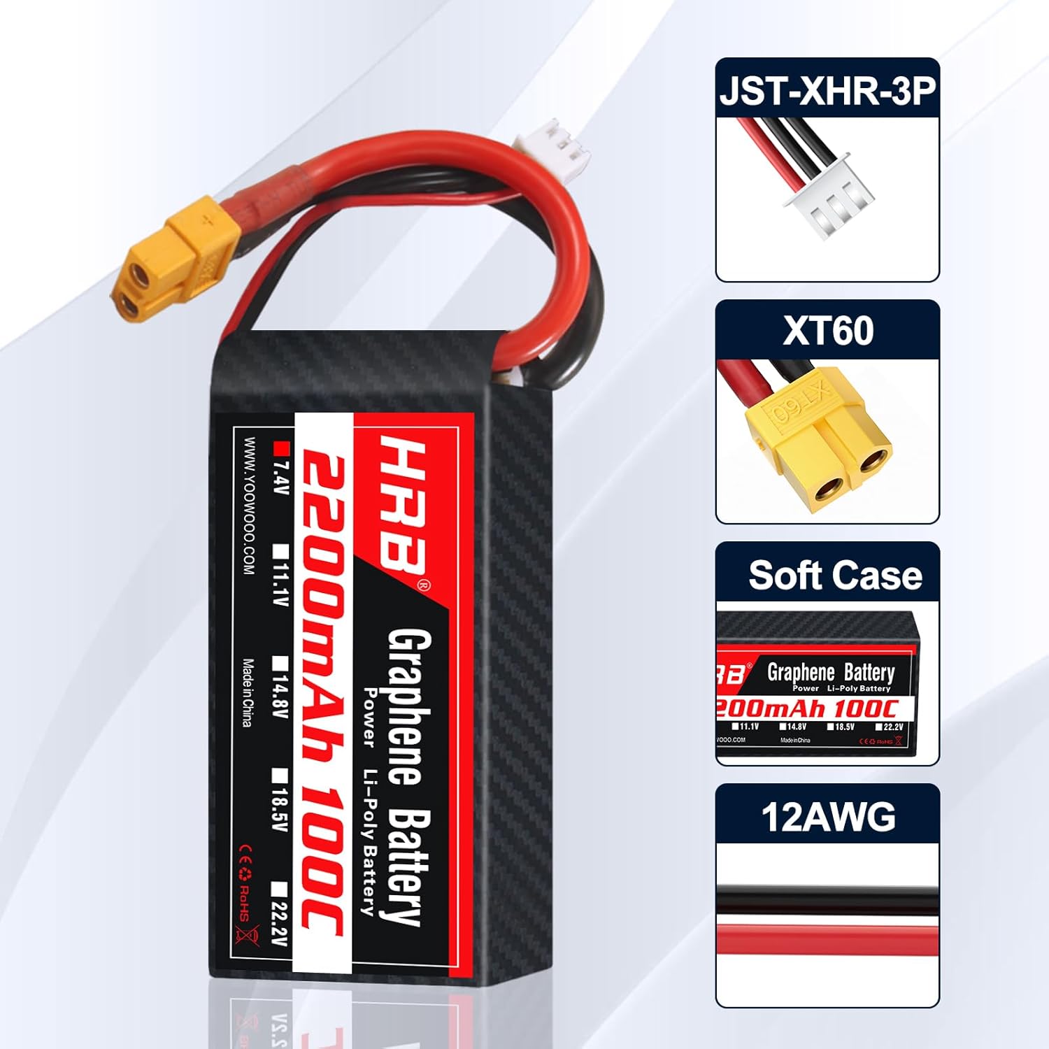 HRB 2S 2200mAh Lipo Battery XT60 100C 7.4V Graphene RC Lipo Battery Compatible with RC Car RC Truck RC Boat RC Airplane RC Helicopter