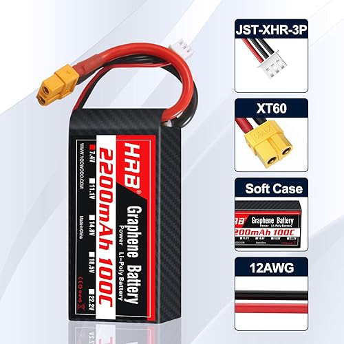Miniatura 3 de HRB 2S 2200mAh Lipo Batería XT60 100C 7.4V Graphene RC Lipo Batería Compatible con RC Car RC Truck RC Boat RC Avión RC Helicóptero