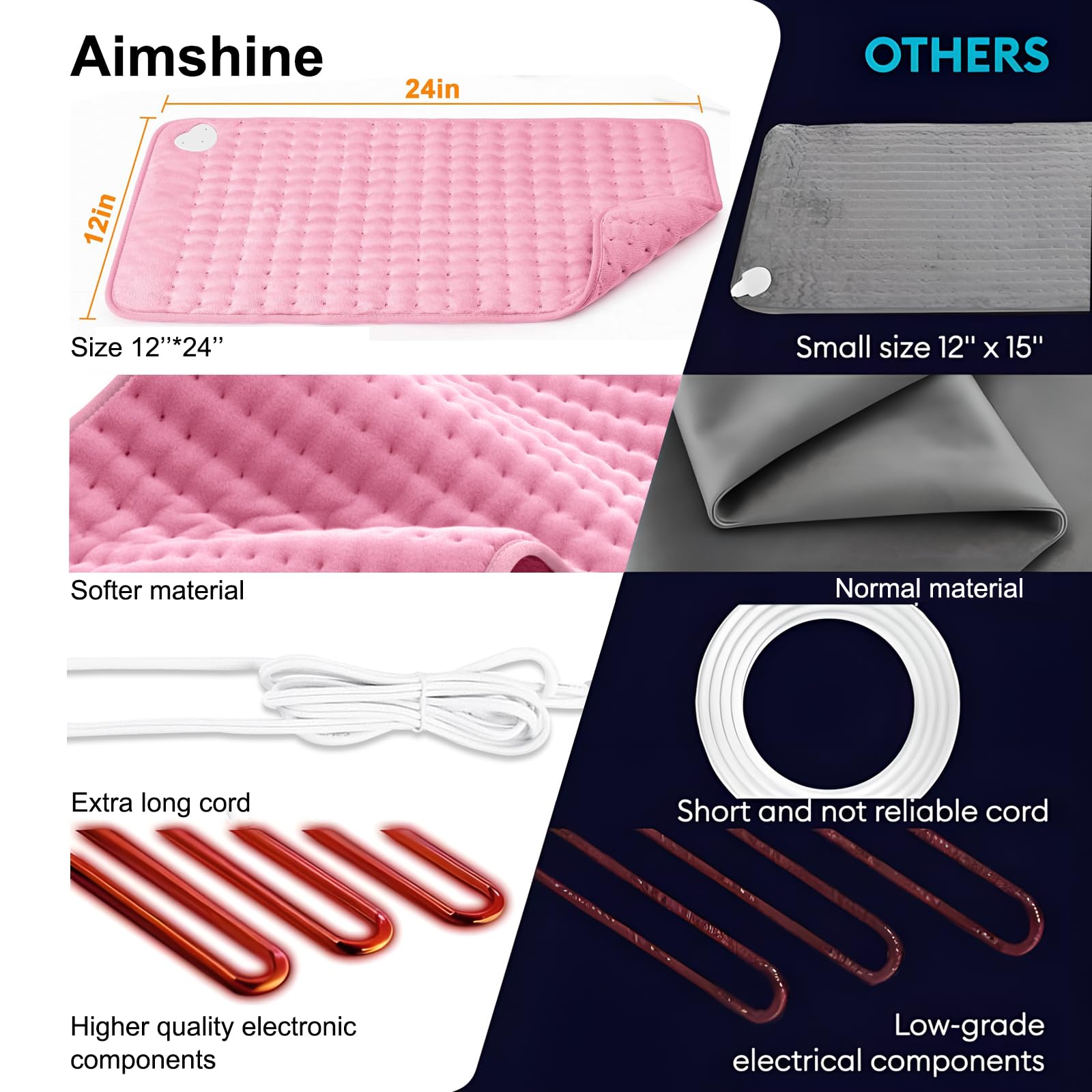 【Actualización】La almohadilla térmica eléctrica para el dolor en el cuello, la espalda y las almohadillas de calentamiento rápido ofrecen tela lavable a máquina más suave con 6 niveles de calor y