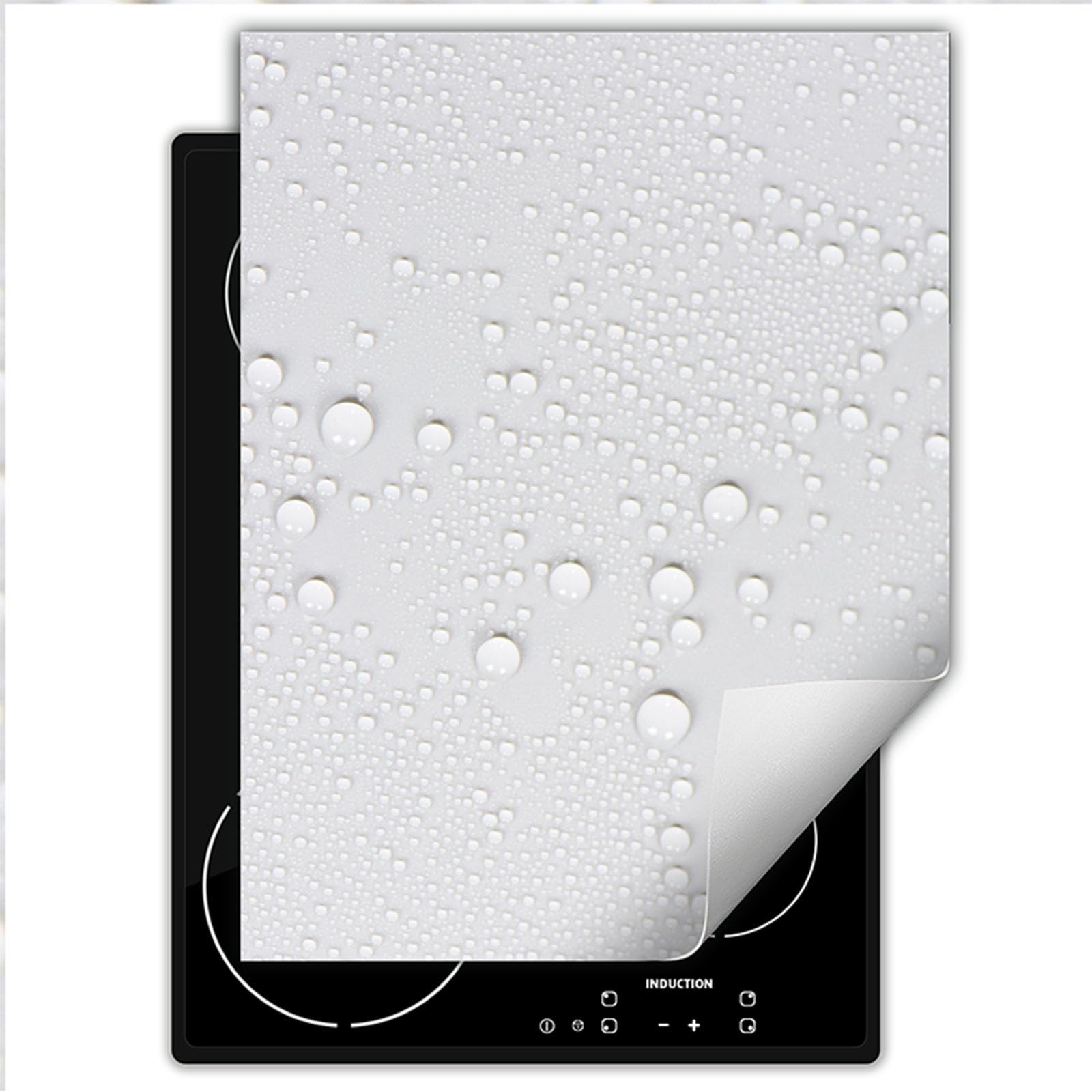 TMK ArtDeko Placa protectora vitroceramica induccion 40x52 cm Vinilo, Protector Vitroceramica Induccion, Gotas Blancas