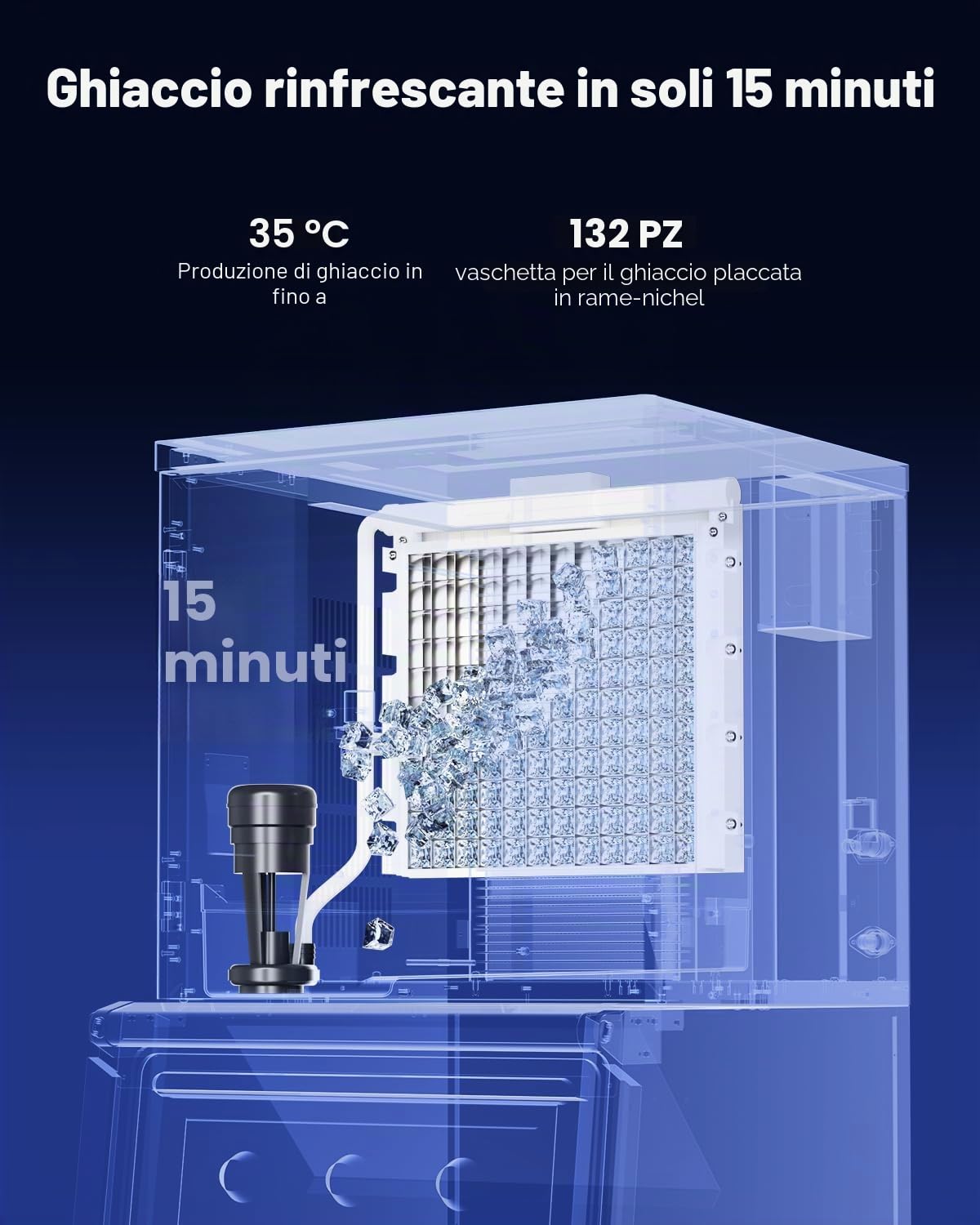VEVOR Macchina per Ghiaccio Commerciale in Acciaio Inox 565 x 560 mm, Autopulente e Produzione Ghiaccio, Macchina per Cubetti di Ghiaccio Modulare per Ristoranti Solo Testa 136 kg/Giorno