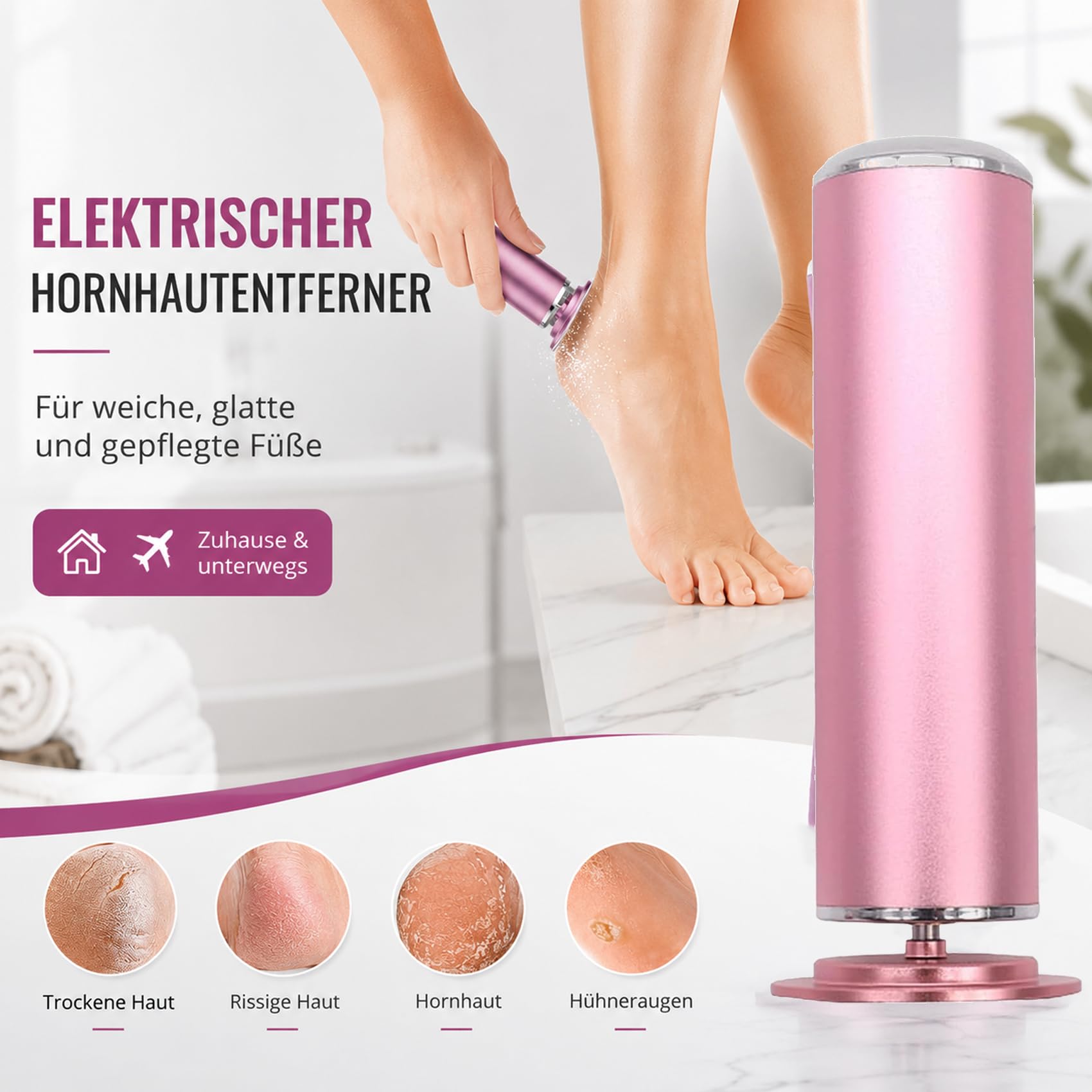 2027 NEU Electric Foot Callus Remover, FußSchleifer mit 60 Schleifscheiben, Stufenlose Geschwindigkeitsregelung für Abgestorbene Haut, Rissige Haut, Hornhaut (Schwarz+Silber)