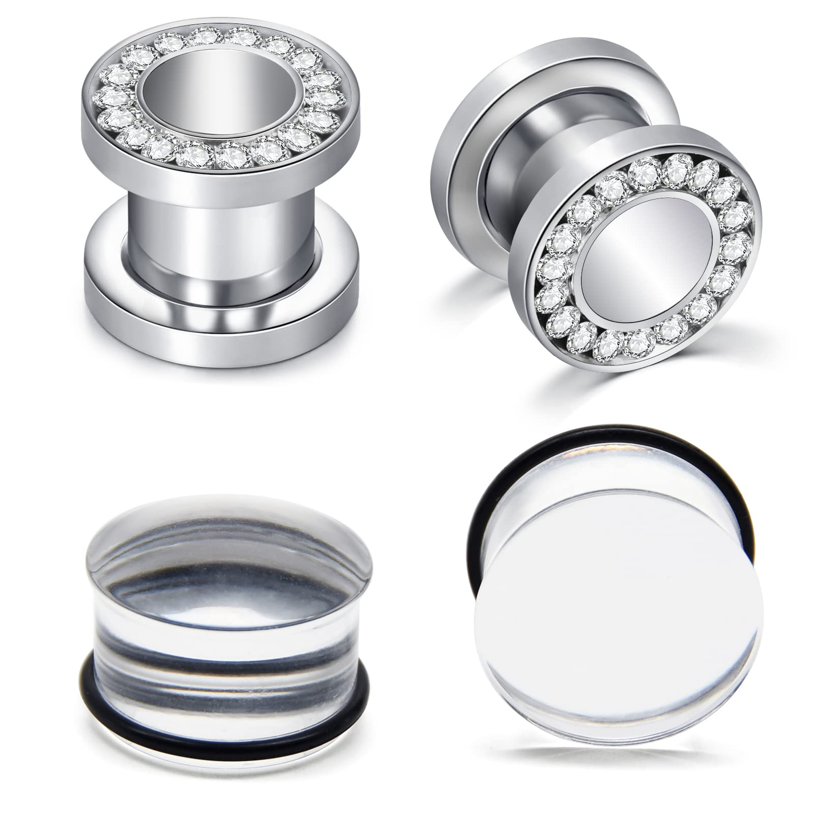 Briana Williams 2 Pairs Ear Tunnel Ear Plugs Set Stainless Steel Acrylic Ear Gauges 6-16mm Stretcher Piercing