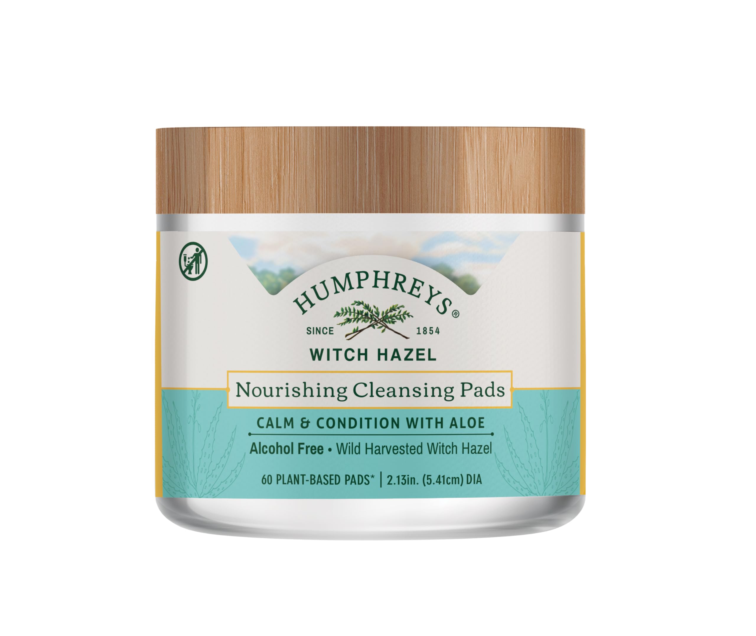 Humphreys Witch Hazel Nourishing Cleansing Pads | Wild Harvested Witch Hazel & Aloe | Hydrating, Natural Alcohol-Free Formula | 60 Rounds