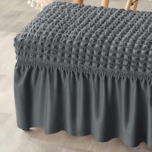 Vista 19 de XMNTG Fundas de banco elásticas para comedor, funda de banco de sirsaca con falda, estilo campestre, extraíble, lavable, tapizada, funda protectora