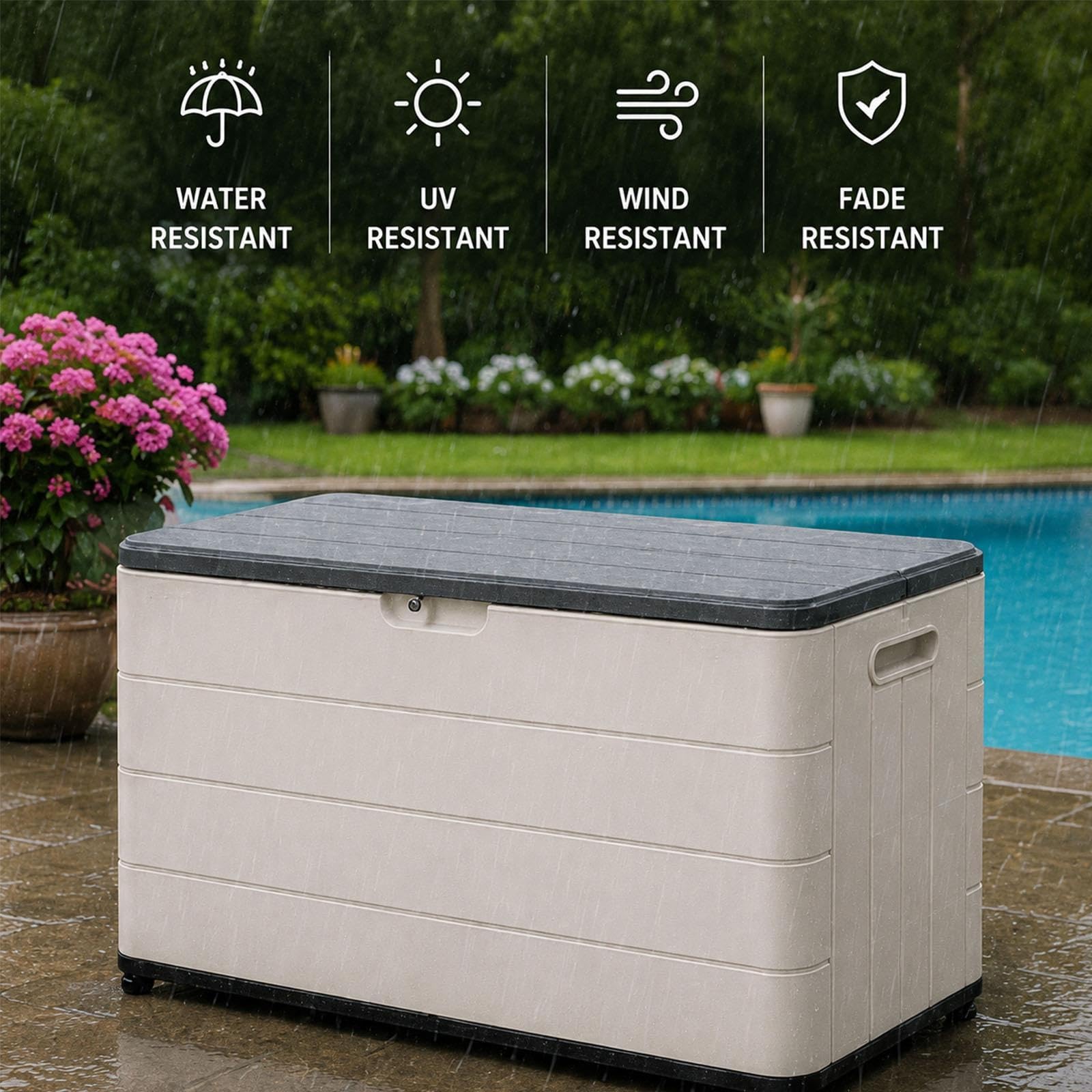 Generisch Wetterfeste HDPE Gartenbox mit Rollen for draußen