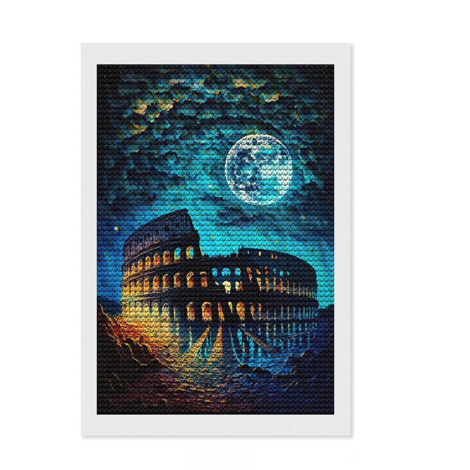 Junmoney Colosseum of Rome Painting Diamond Painting Kit 8"x12", for Adults, Aesthetic Room Decor, Enjoyable At-Home Hobby, Thoughtful Handmade Gift