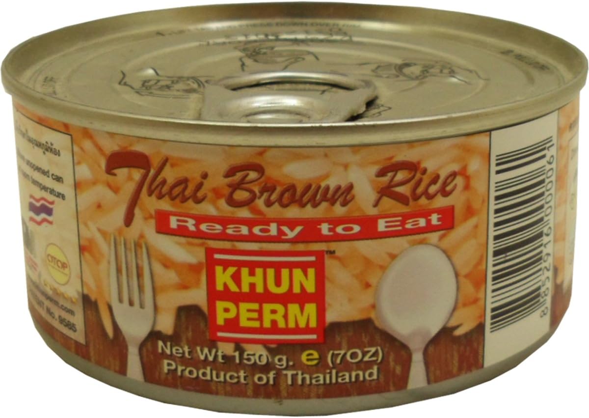 Thai Brown Rice (Cooked Rice) Ready to Eat Original Net Wt 150 g (5.29 Oz) Khunperm Brand x 4 cans
