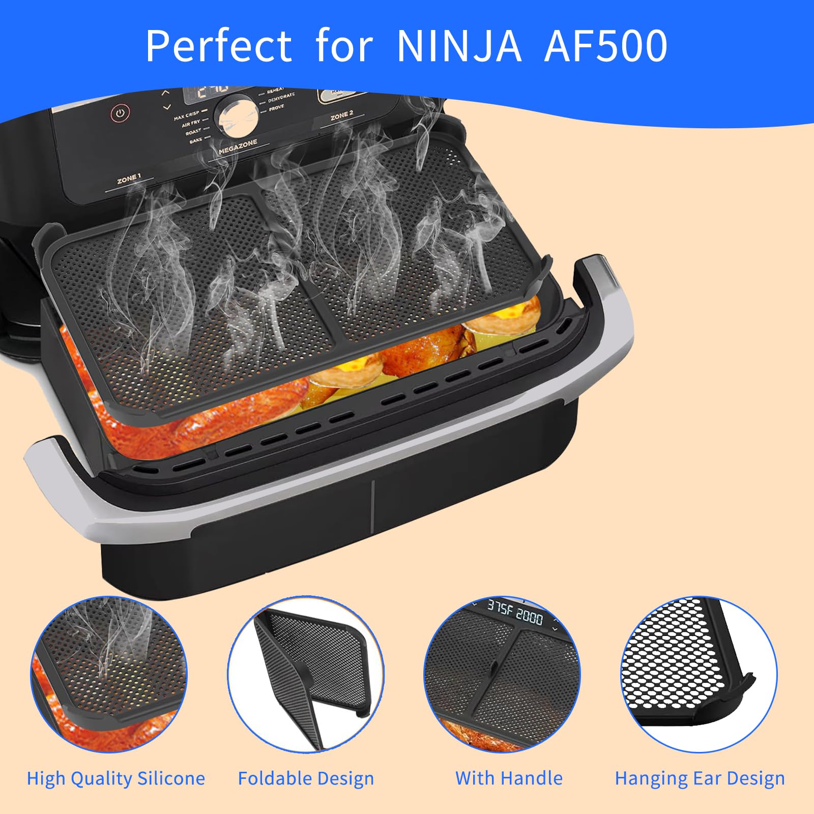 Spritzschutz für Ninja Foodi Flexdrawer AF500EU, Silikon Spritzschutz für Ninja 10,4 L Heißluftfritteuse AF500, Effektiver Heizspiralenschutz Airfryer Zubehör, faltbar, wiederverwendbar
