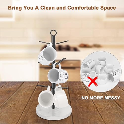 Miniatura 4 de HarJue Soporte para tazas, soporte para tazas de café, base gruesa para cocina, hogar, bar, gabinete, 7 ganchos (3 niveles, negro mate)