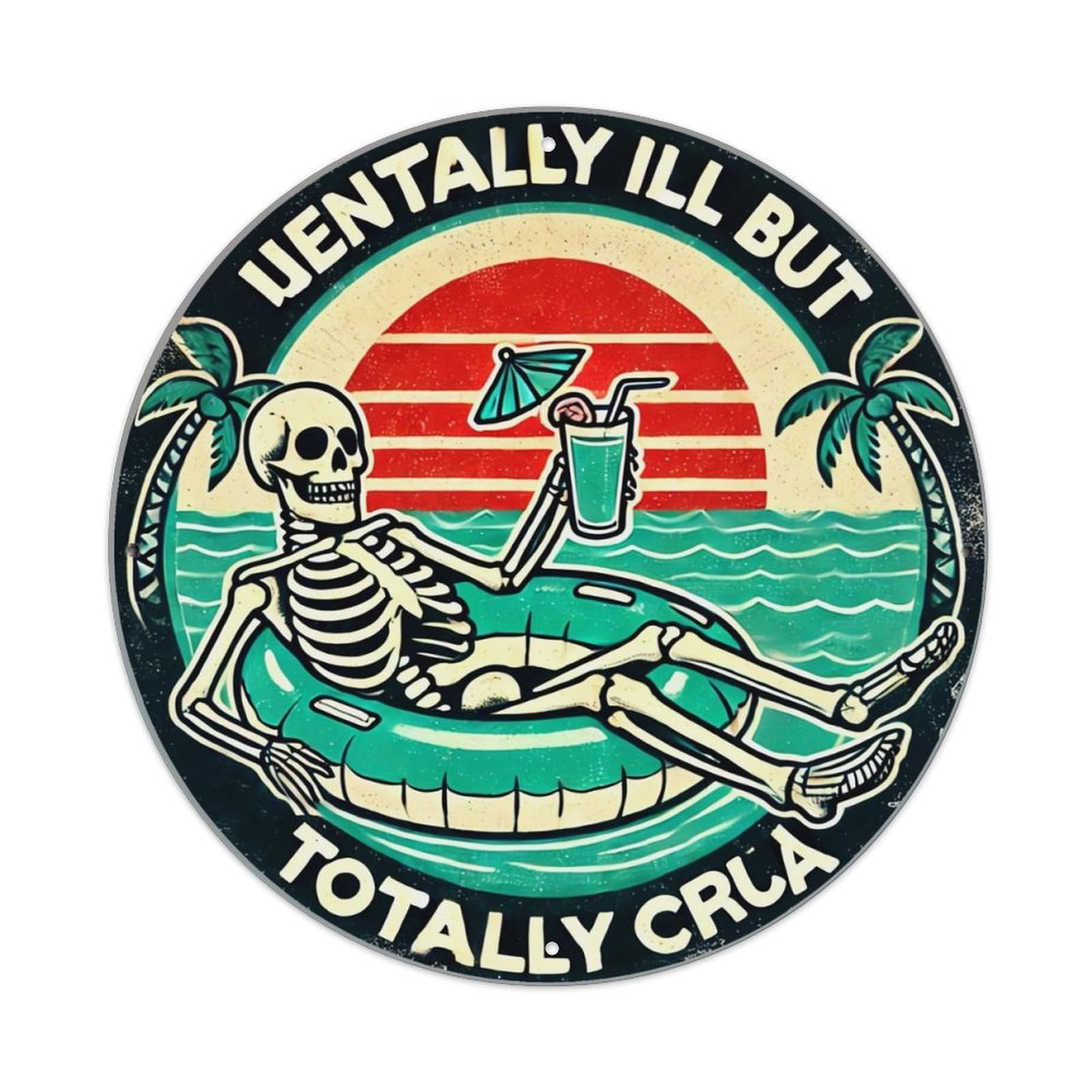 Skeleton Relaxing On Float Tin Sign Metal Poster Vintage Metal Signs for Home Man Cave Bar Cafe Kitchen laundry room Wall Decorations 8x8 inches