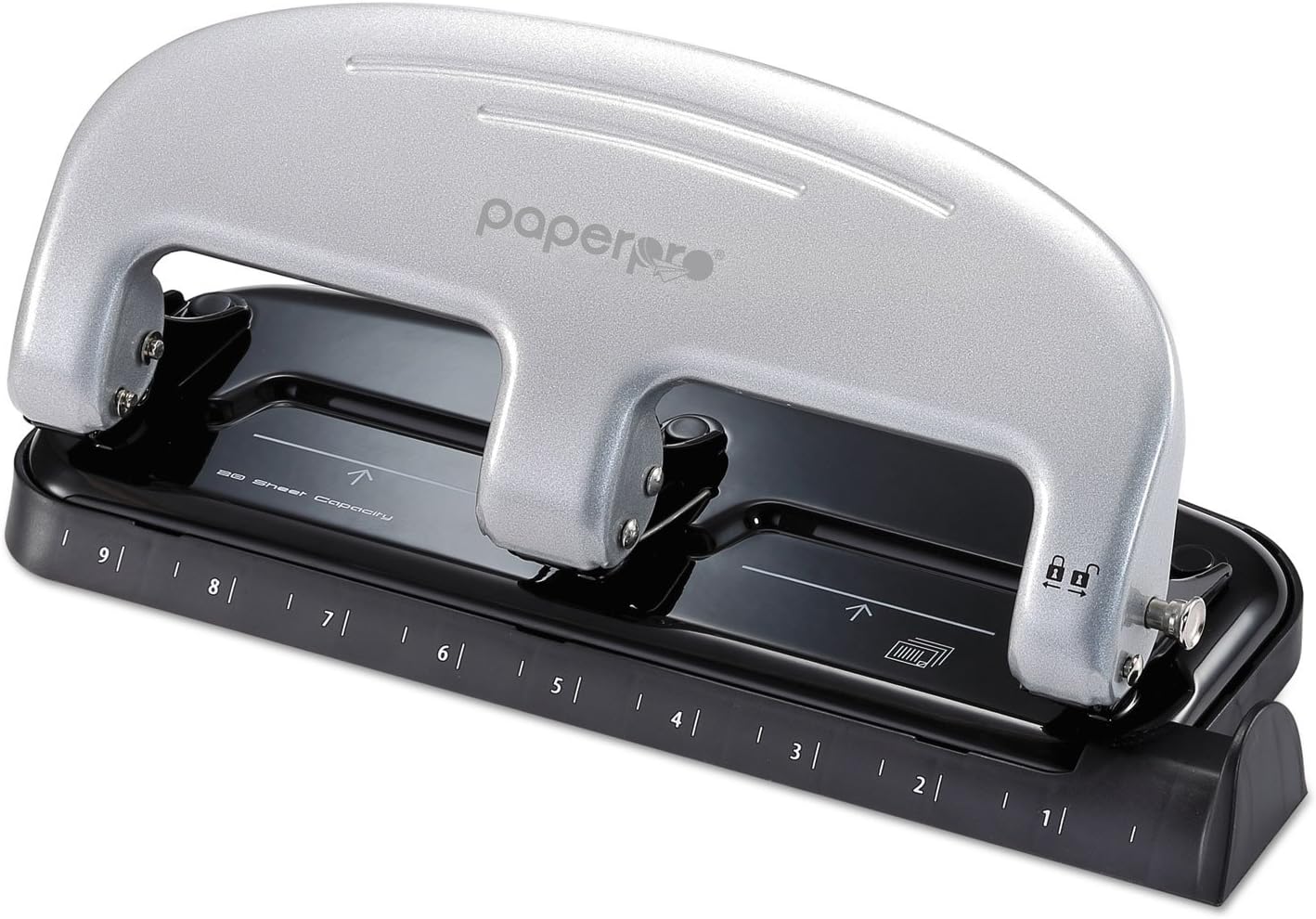 2220 inPRESS 3-Hole Punch, 20-Sheet Capacity, Black/Silver