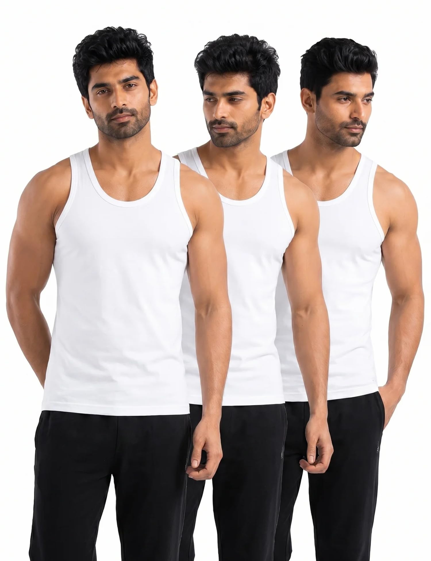 venfield Cotton Vest for Men Regular Fit Solid Round Neck Sleeveless Vest Men's | Seamless Inner for Man with Extended Length for Easy Tuck - (Pack of 3)-picture-26
