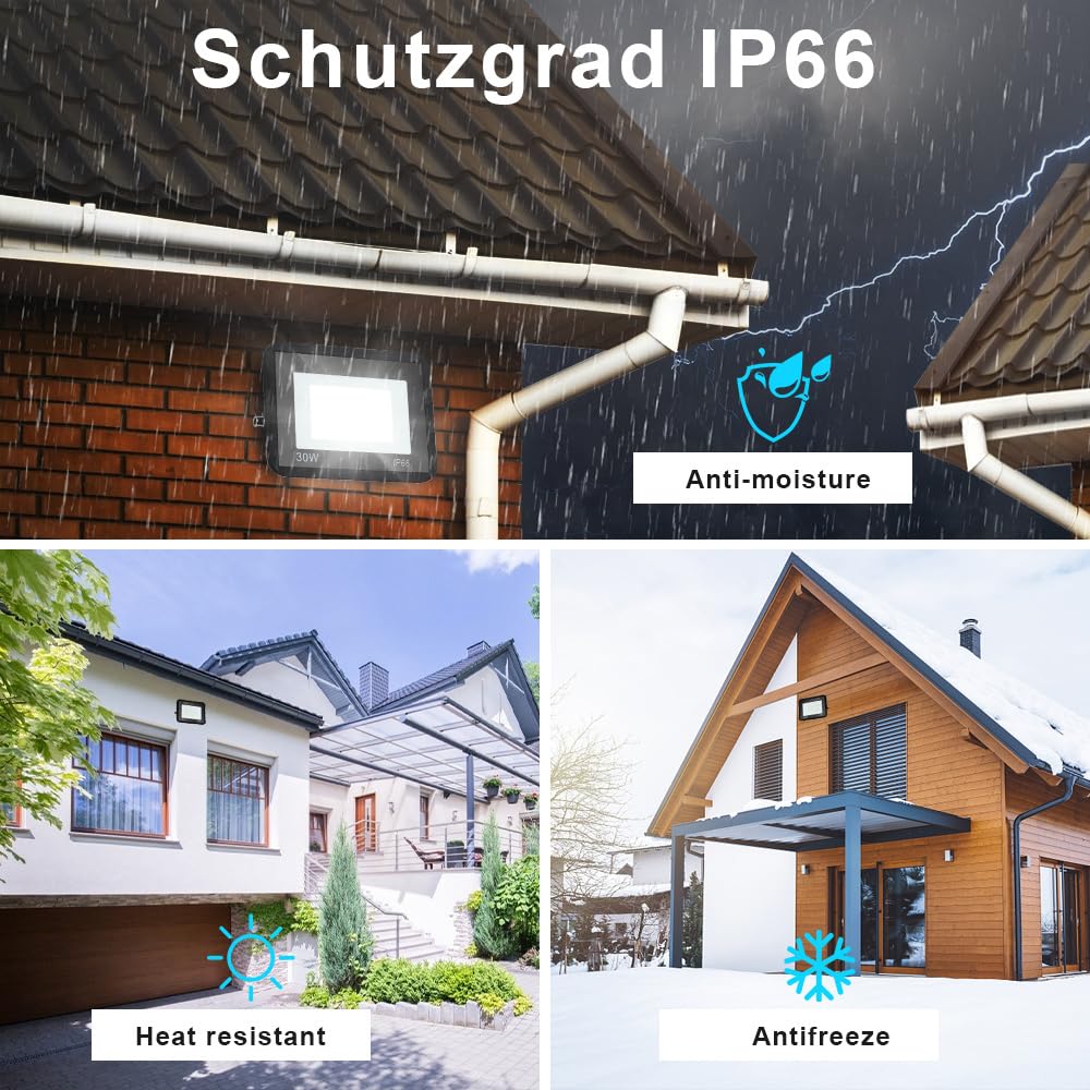 LED Strahler Außen Scheinwerfer, 10er 20W LED Strahler 1700lm Flutlicht 6000k Kaltweiß IP66 Wasserdicht Außenstrahler für Sportplatz Rasenflächen Hinterhof Auffahrt Garage Flur Garten
