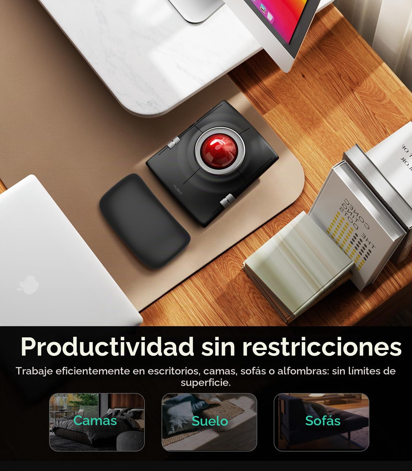 Nulea M512 Ratón Trackball Inalámbrico, Trackball Ergonómico de 55mm, dpi Ajustable para un Control Preciso, Compatible con Mano Derecha o Izquierda, Recargable, Bluetooth Multi-Dispositivo y 2.4GHz