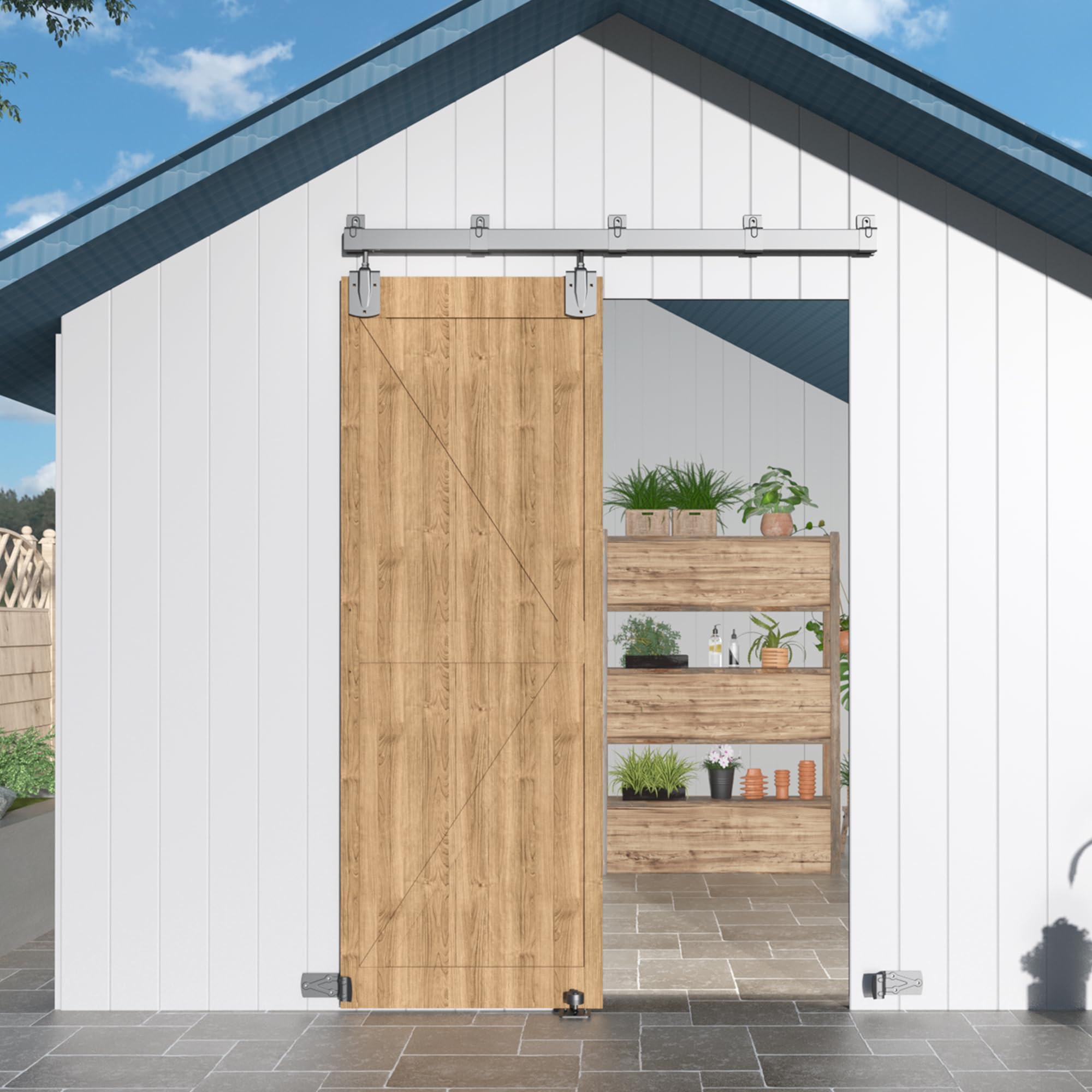 12FT Heavy Duty Exterior Barn Door Hardware Kit for 1 Door, Black — Amazon image 12