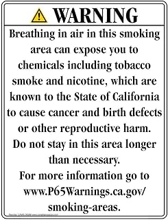 ComplianceSigns.com California Prop 65 Smoking Area Warning Sign, 11x8.5 inch Aluminum for Chemical hazmat