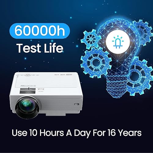 Miniatura 3 de SPLAHZAILP Mini proyector actualizado 2023 con soporte, proyector portátil multimedia de 7500 lúmenes, compatible con Full HD 1280P HDMI, USB, VGA,