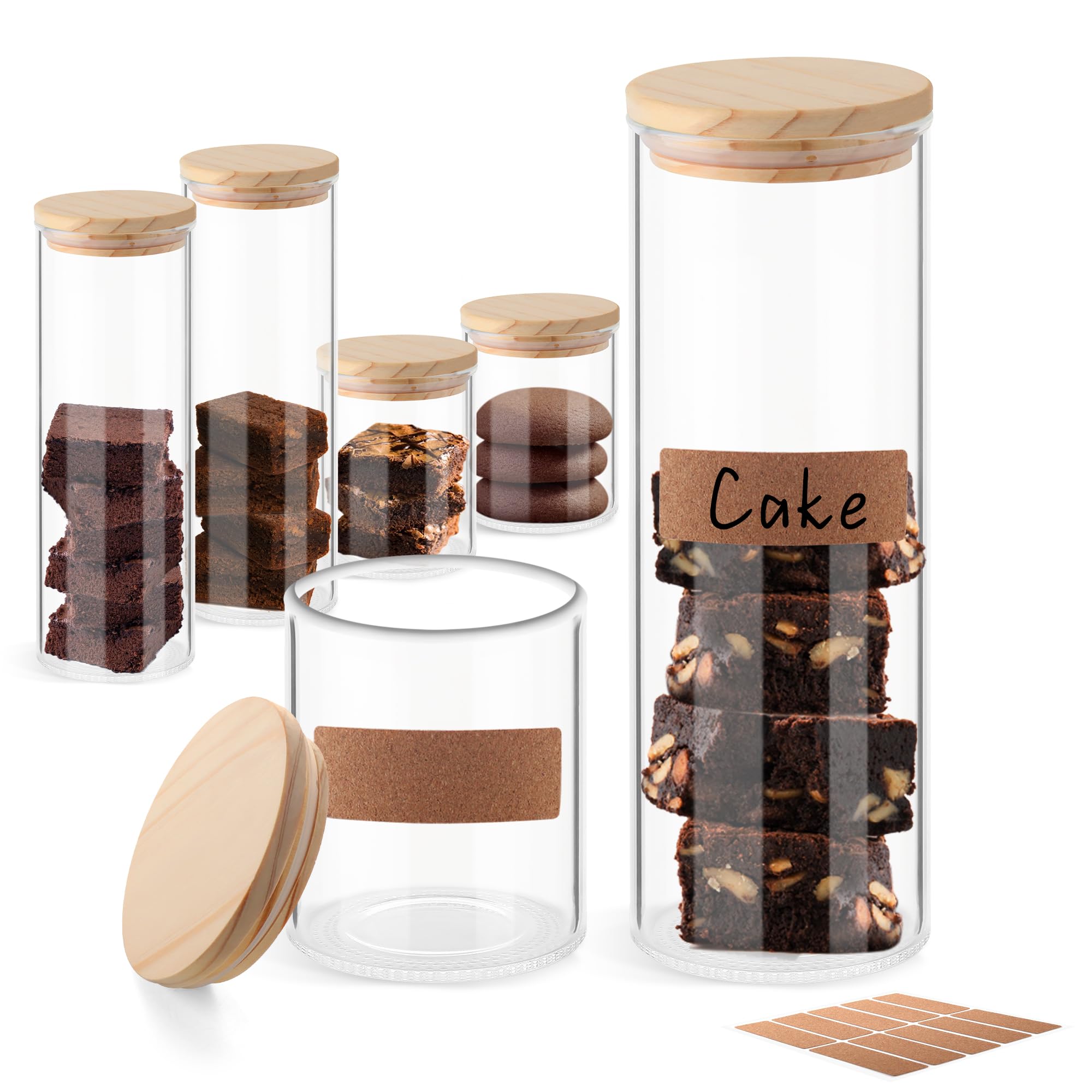 ULAB Juego de recipientes de vidrio grueso para alimentos con tapa, tarro de almacenamiento transparente, juego de recipientes herméticos de vidrio para galletas, pasta, granos de café, USJ1003