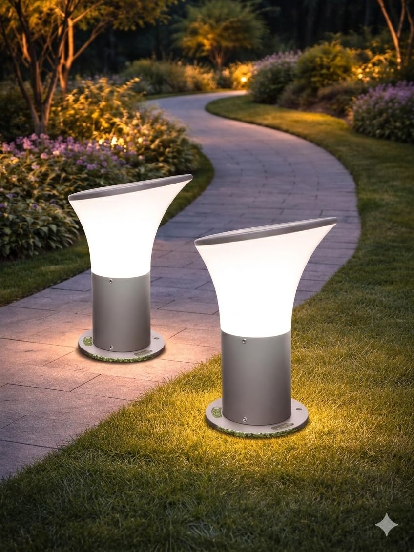 WHITERAY Metal and Polycarbonate Gate Light Waterproof Pillar Lamp Outdoor Decor Garden Lighting Pole Mount Exterior Fixture for Home Entrance Patio Compound Boundary (Pack of 2) (Bulb Not Included)-image-24