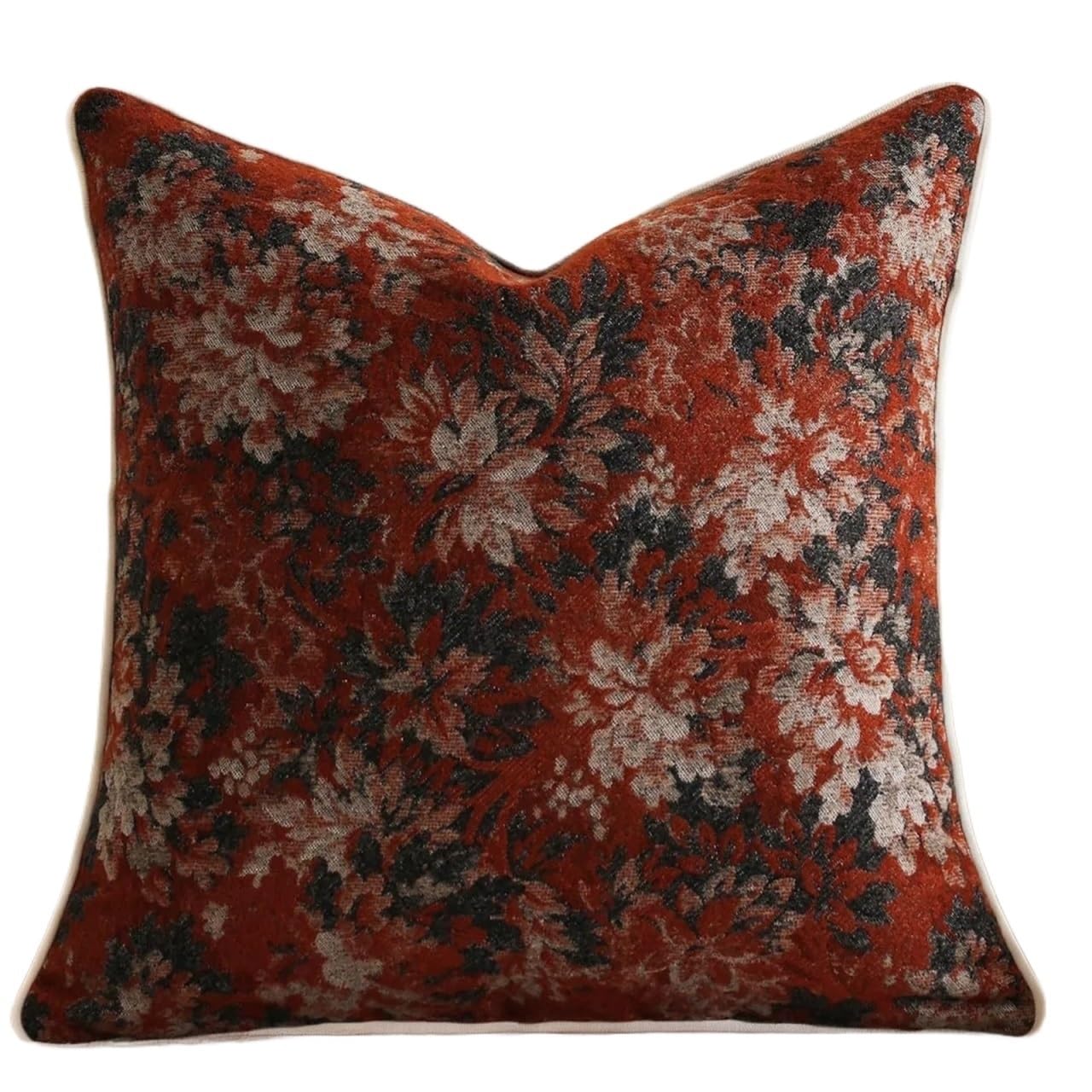 XPJYUA Chenille Pillow Covers Vintage Chenille Floral Square Throw Pillow Cover Soft Decorative Accent Couch for Living(Vintage Red)