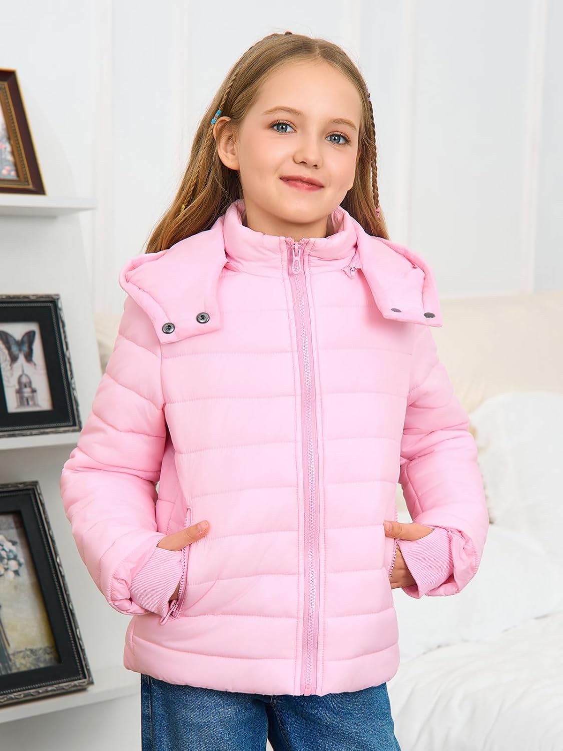 Haloumoning Girls Hooded Puffer Jacket Kids Winter Quilted Down Coats with Zipper Pockets 5-14 Years - Image 2