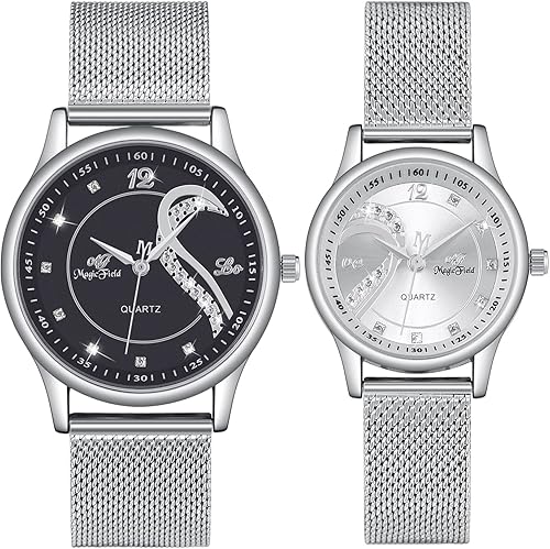 Relojes para parejas, regalos para el día de San Valentín, románticos, con esfera de corazón, de cuarzo, de acero inoxidable, con caja de regalo de