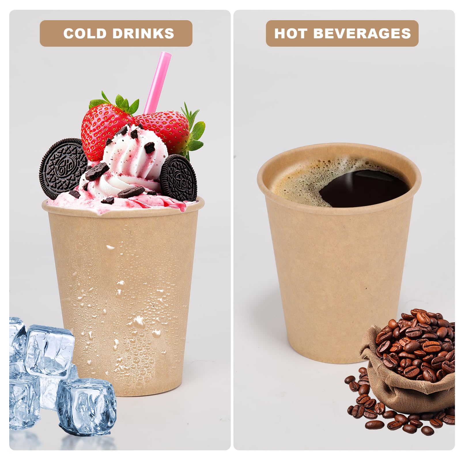 Disposable Cups, 100 Pack 8 Oz Kraft Paper Cups, Paper Coffee Cups, Disposable Cups 8 oz for Hot or Cold Beverage — Amazon image 4