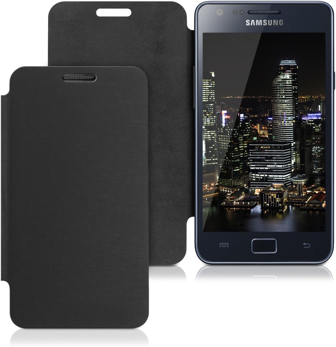 kwmobile Flip Cover Case Compatible with Samsung Galaxy S2 i9100 - Practical and Chic - Black