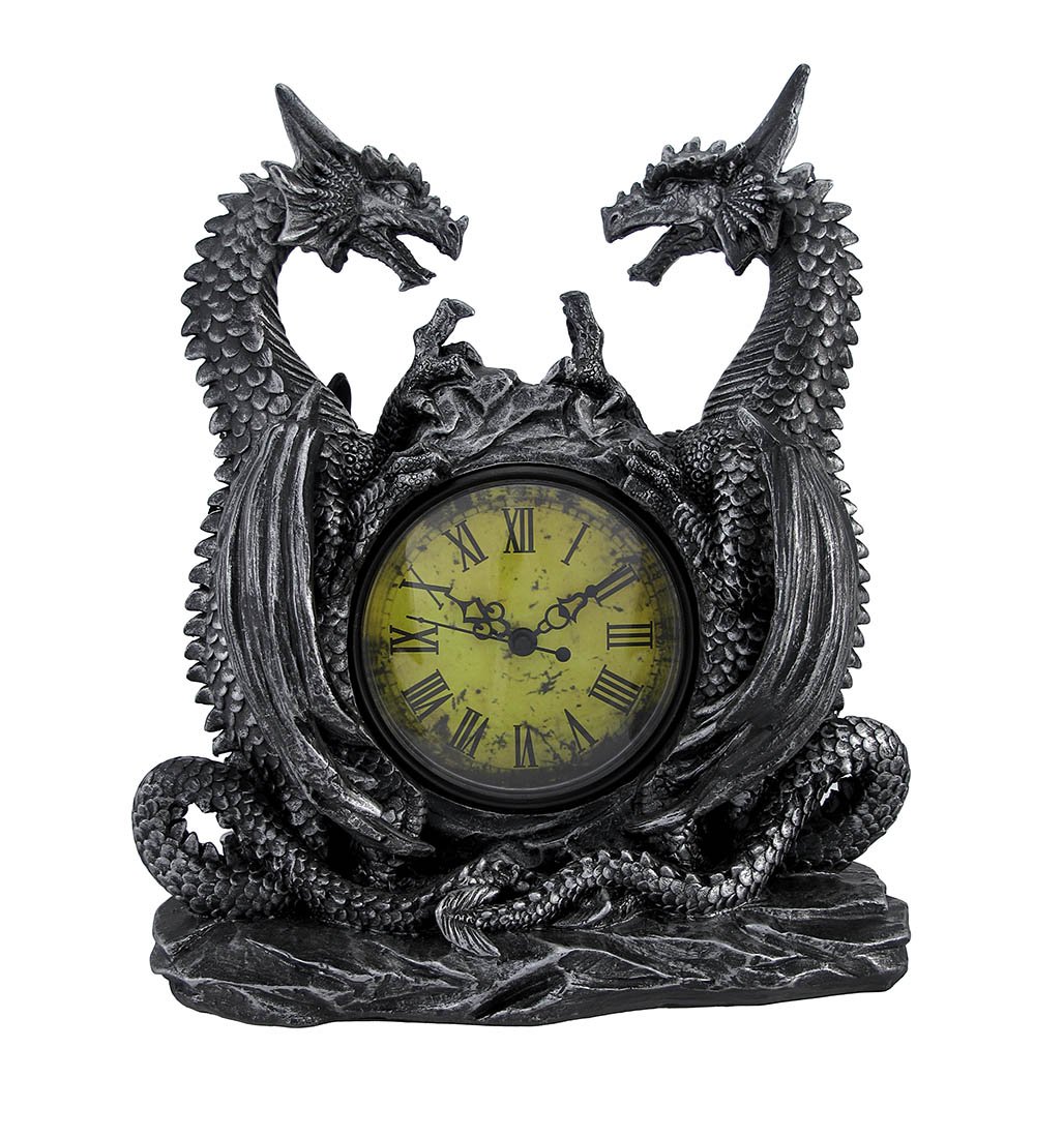 Reloj de escritorio gótico medieval de dragones para estante y despacho