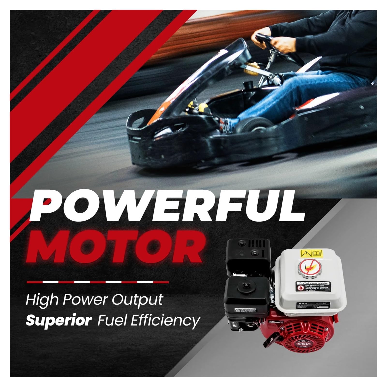 Motor De Gasolina 5, HP, 168 CC, 20 Mm Diámetro, 4 Tiempos Rendimiento Potente