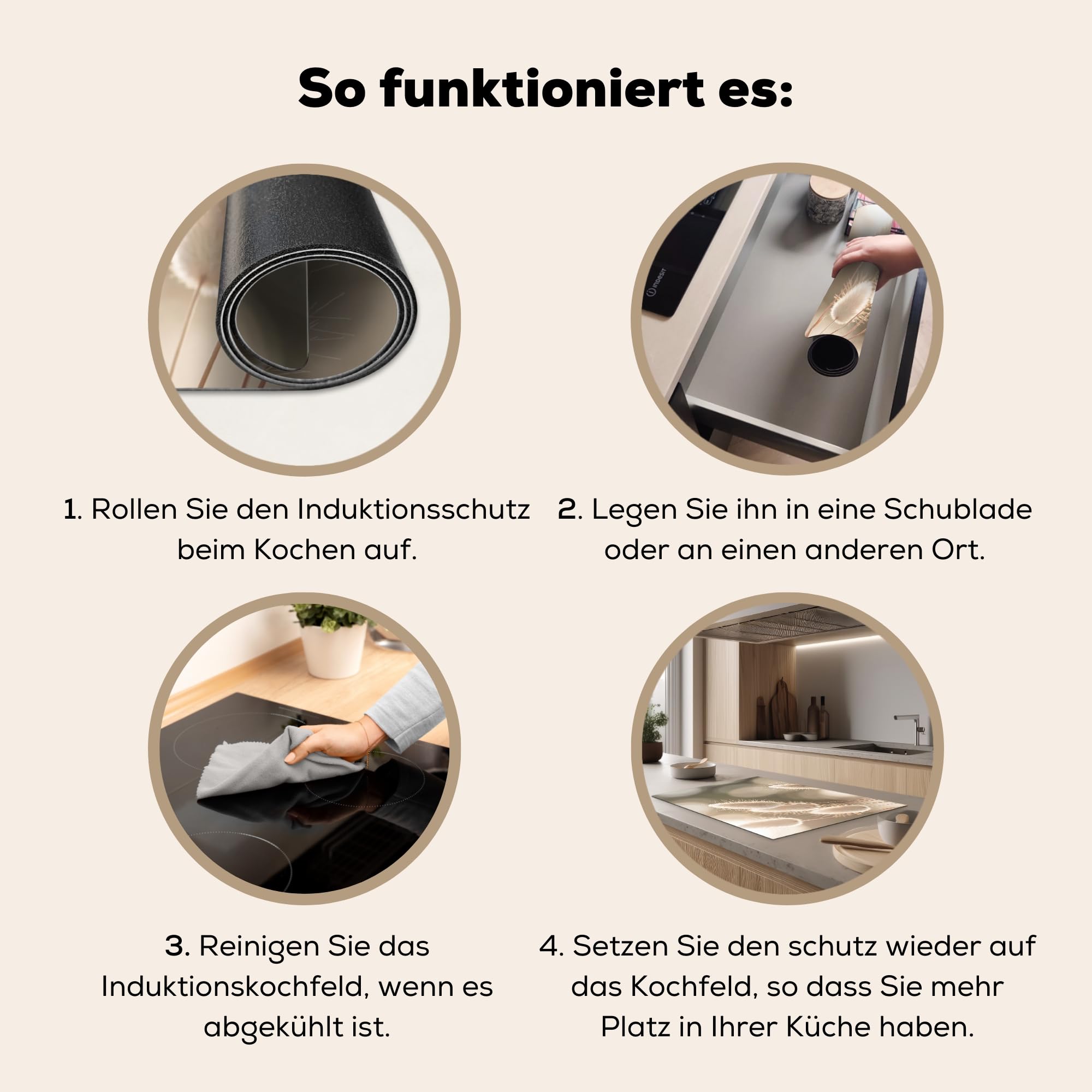 KitchenYeah© Herdabdeckplatte 81x52 cm Induktion Schutzmatte Küche Herdabdeckung Ceranfeld Induktionsmatte Cerankochfeld Abdeckung Haselschwanzgras - Weiß - Sonnenlicht