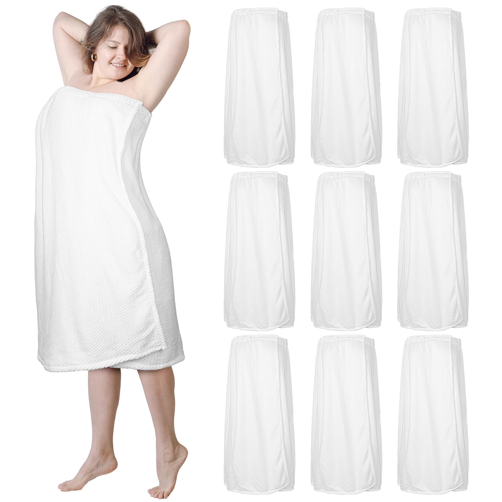 Tigeen 12 Pcs Spa Robe for Women Waffle Spa Wraps with Pocket Adjustable Closure Lightweight Towel Wraps for Bath Shower (White, M)
